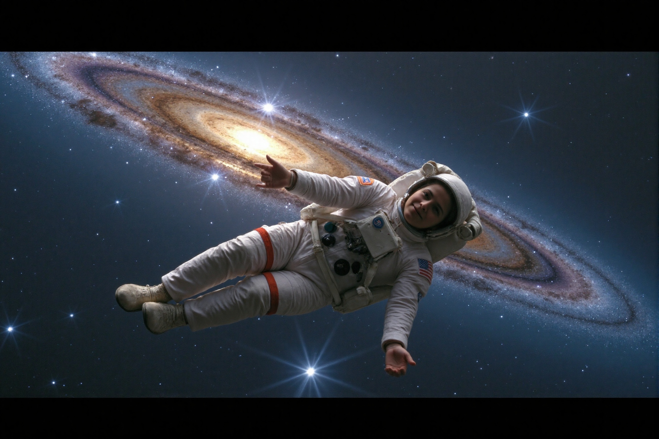 An astronaut floating in zero gravity,  surrounded by the vast expanse of space,  with distant galaxies and shimmering sta...