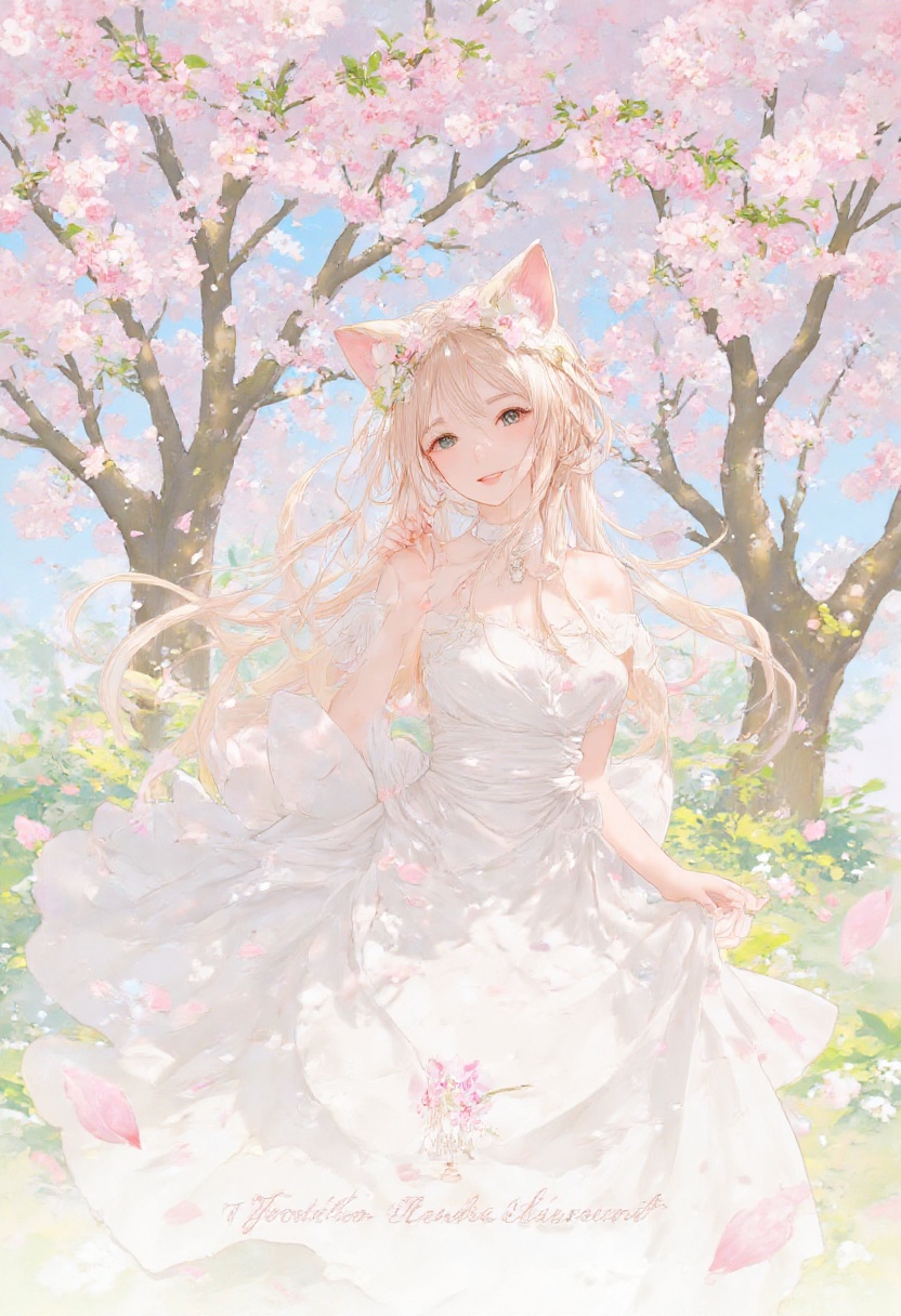 A whimsical anime illustration set against a soft pastel background of pale pink and baby blue hues,  featuring a gentle s...