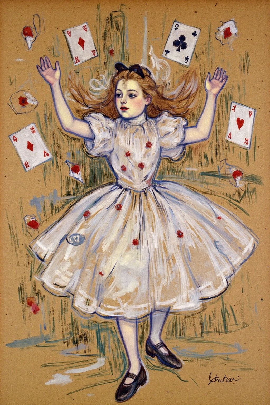 lautrec1 painting A scene from "Alice's Adventures in Wonderland." The central figure is a young girl,  Alice,  with long...