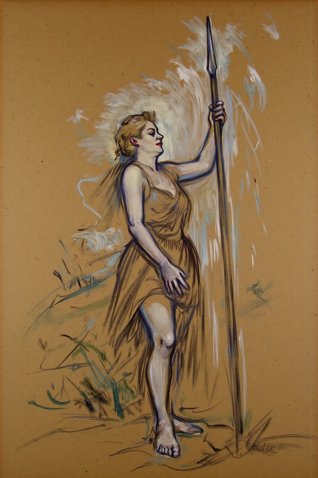 lautrec1 painting This image is a drawing created using charcoal and pastel on brown paper. A Valkyrie lifting her spear t...