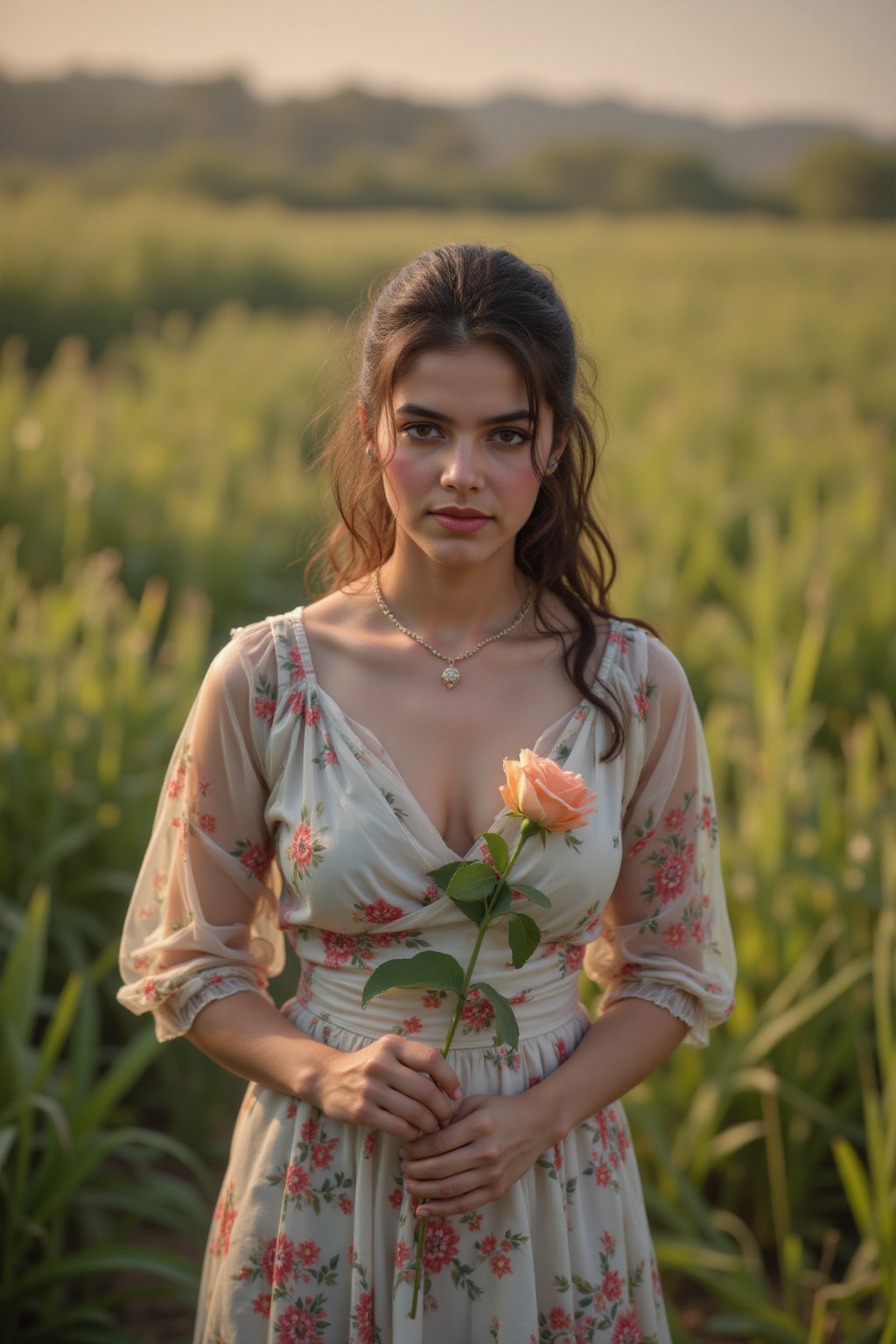Oil painting,  (girl holding a single rose),  very delicate and soft lighting on Tensor.Art