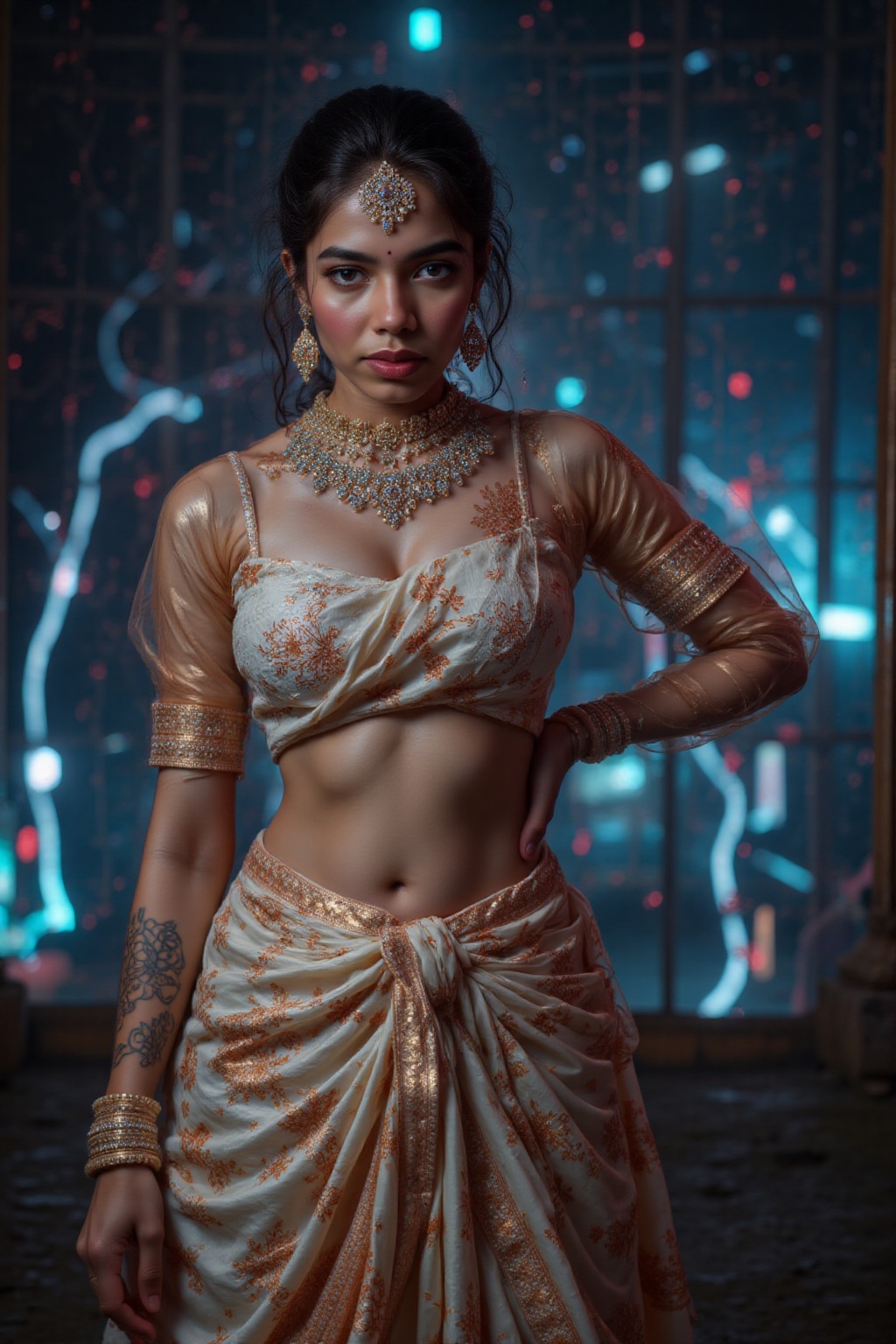Before you stands an ethereal genie,  her form radiating with otherworldly beauty and power. Her smooth,  bronzed skin glo...