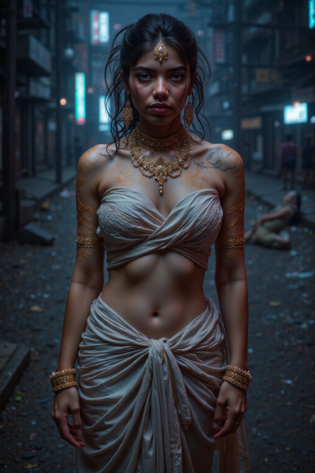 Before you stands an ethereal genie,  her form radiating with otherworldly beauty and power. Her smooth,  bronzed skin glo...