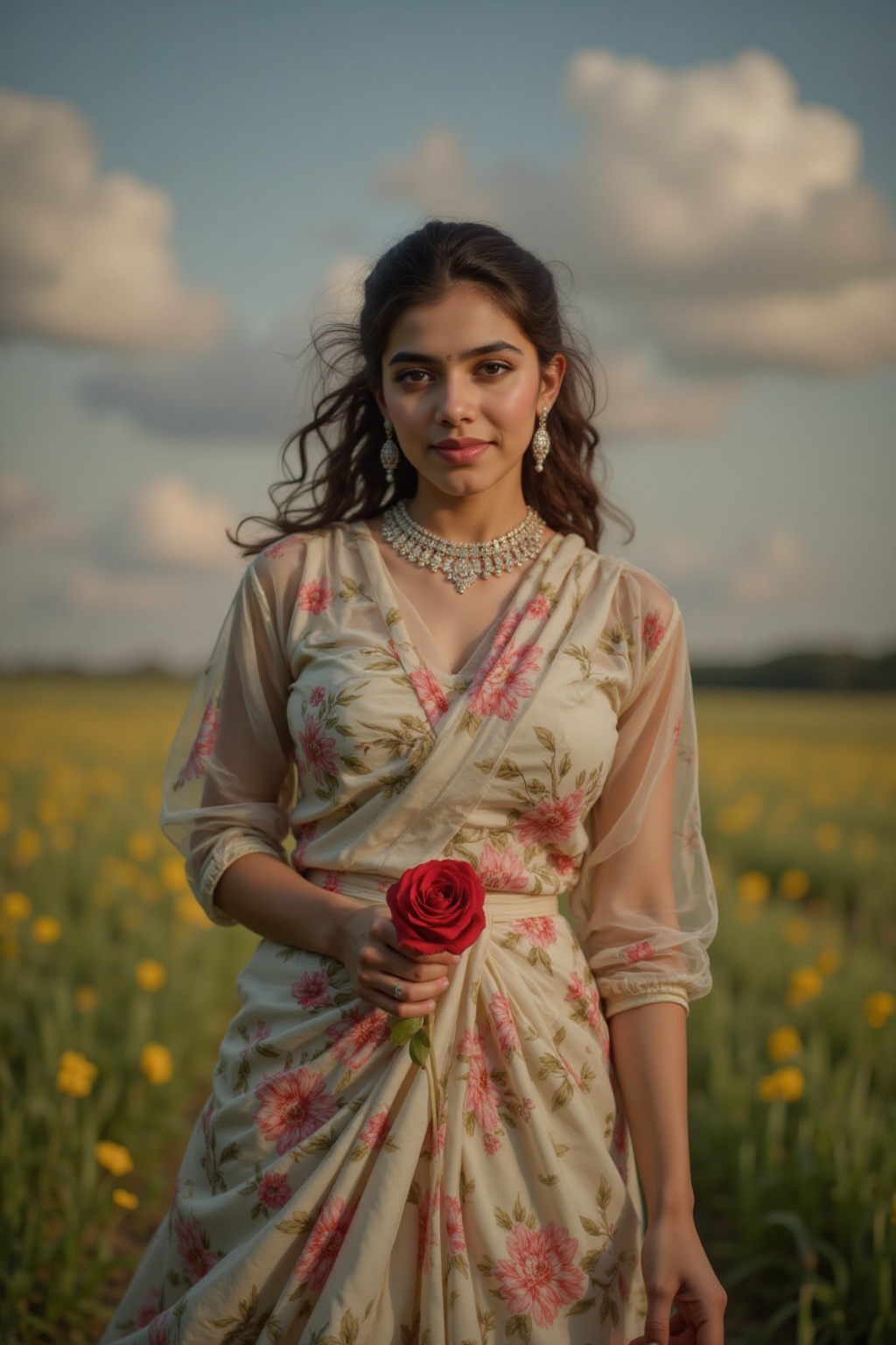 Oil painting,  (girl holding a single rose),  very delicate and soft lighting on Tensor.Art