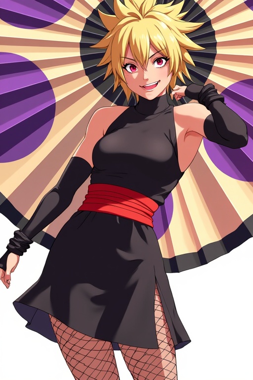 Create a full-length photorealistic japan female,  TEMARI,  dressed in a stylish Japan-inspired costume. She has spiky blo...