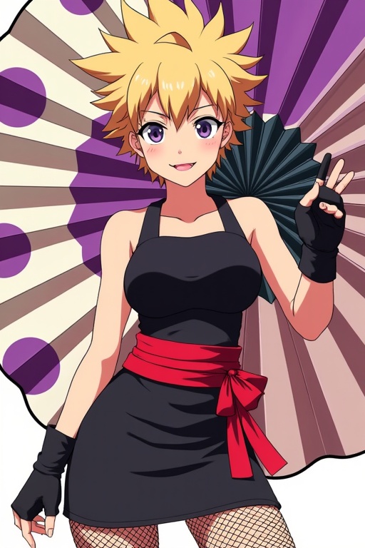 Create a full-length photorealistic image of a female,  TEMARI,  anime character dressed in a stylish Japan-inspired costu...