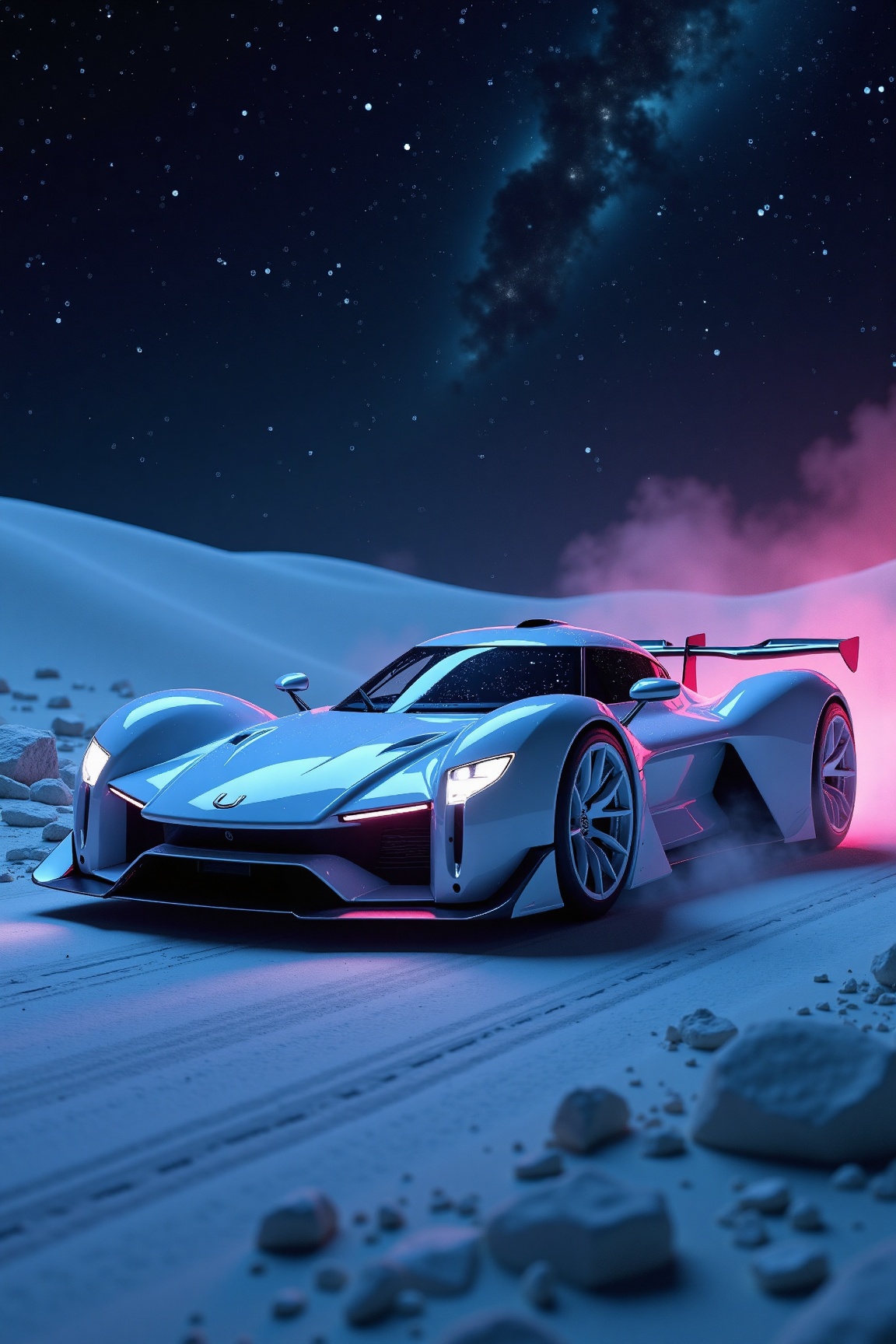 cinematic film still breathtaking (Futuristic white racecar),  angled side view,  intricate details on Tensor.Art