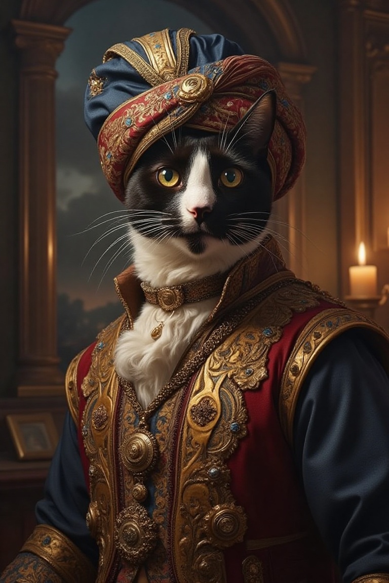 (best quality),  (30mm Objektiv) A majestic cat named Poupou,  ((half body in portrait format)) on Tensor.Art