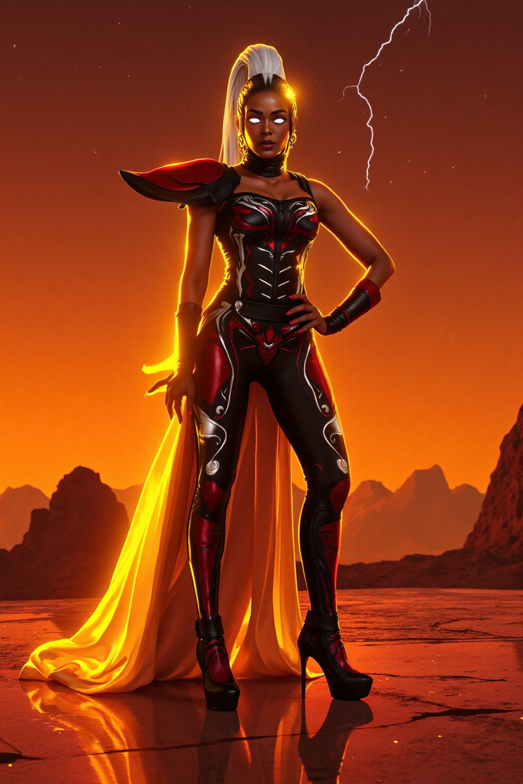 The woman is holding thunder big hammer,  electric park from hammer,  thunder lighting all over the body on Tensor.Art