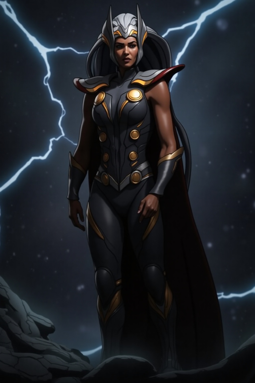 The Indian goddess of storm and lightning in a black outfit on Tensor.Art