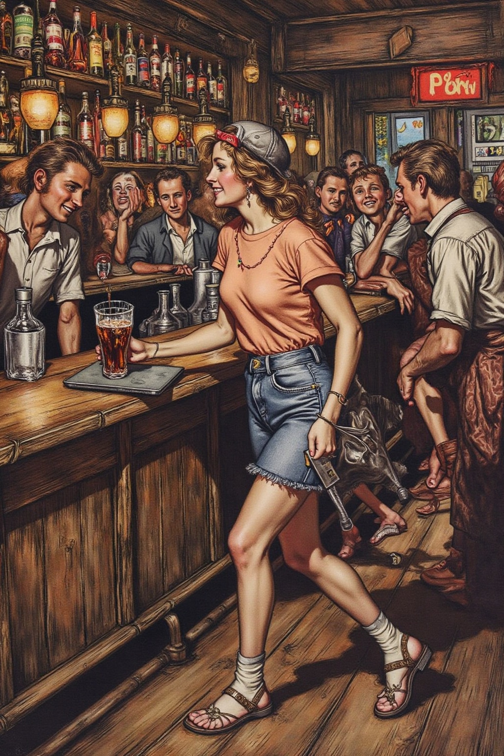 artrack1 illustration The air buzzes with the energy of a busy bar,  a mix of music,  conversation on Tensor.Art