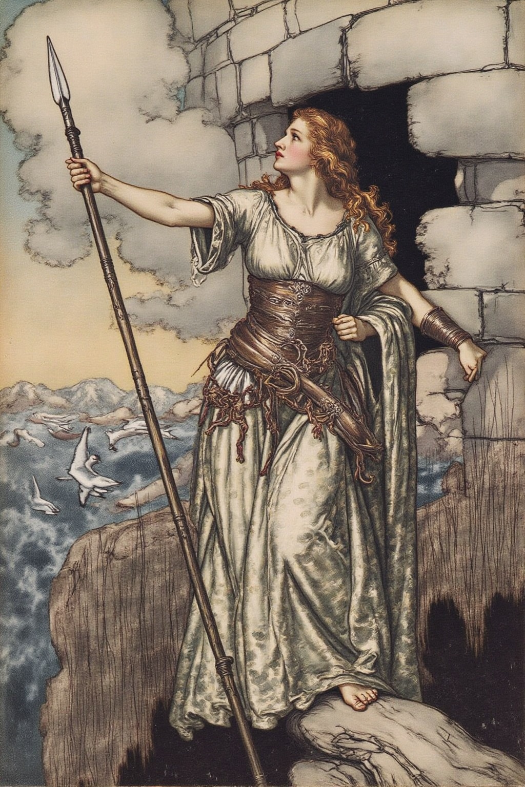 artrack1 illustration A Valkyrie lifting her spear towards the sky on Tensor.Art