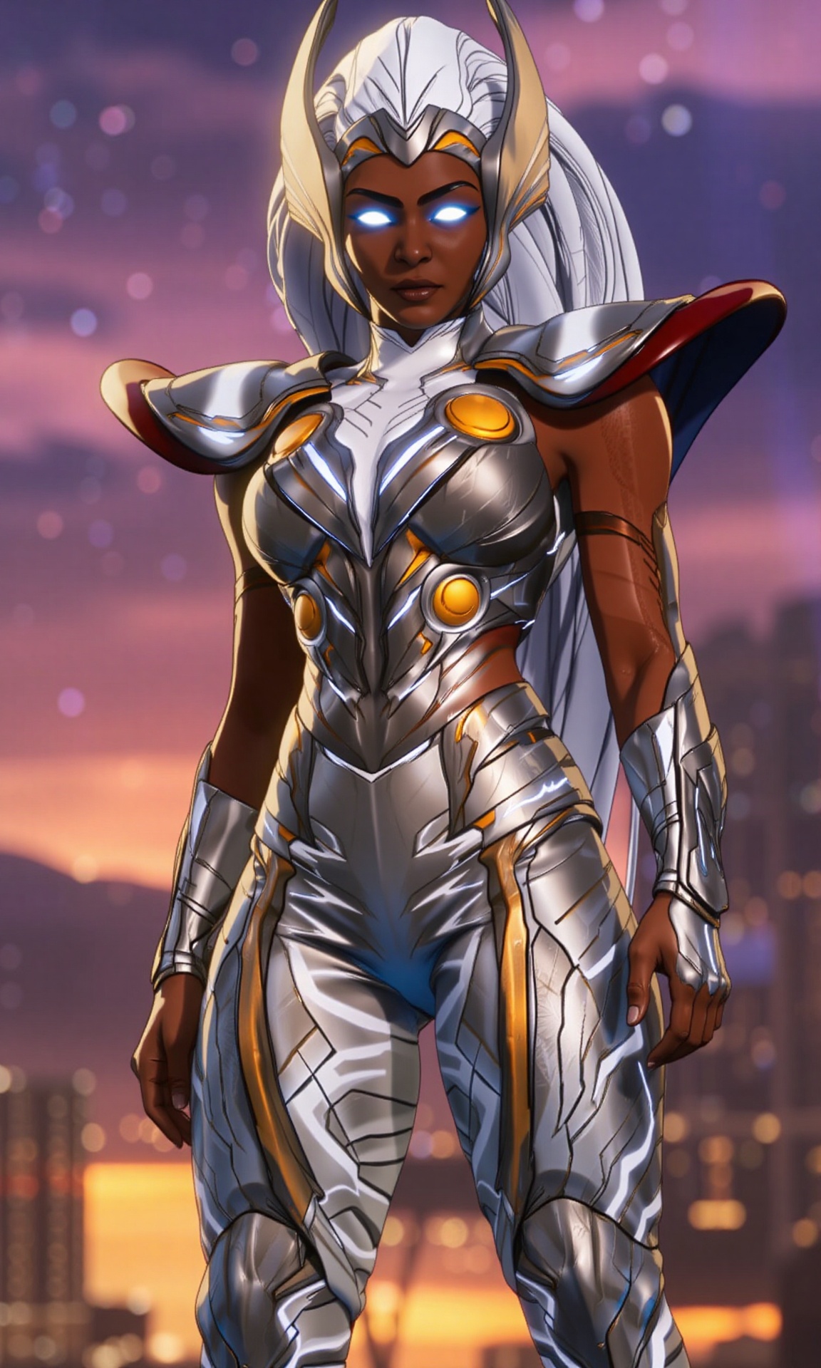 A stunningly beautiful female Transformer,  blend navel,  metel skin on Tensor.Art