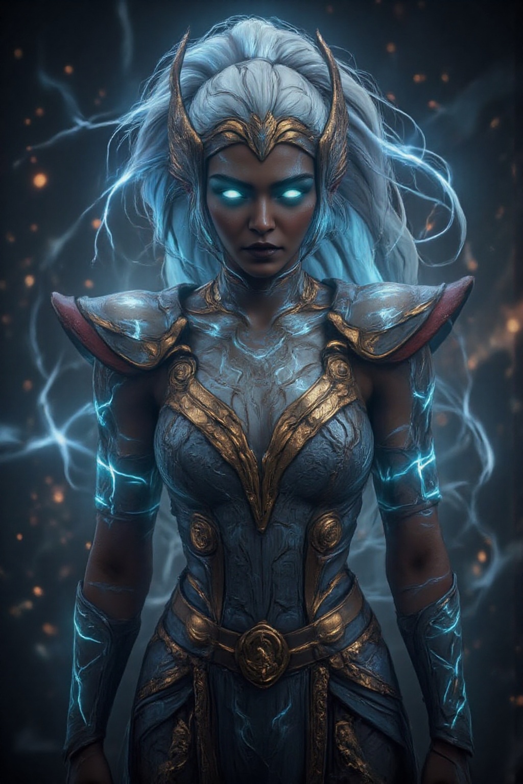 Before you stands an ethereal genie,  her form radiating with otherworldly beauty and power. Her smooth,  bronzed skin glo...