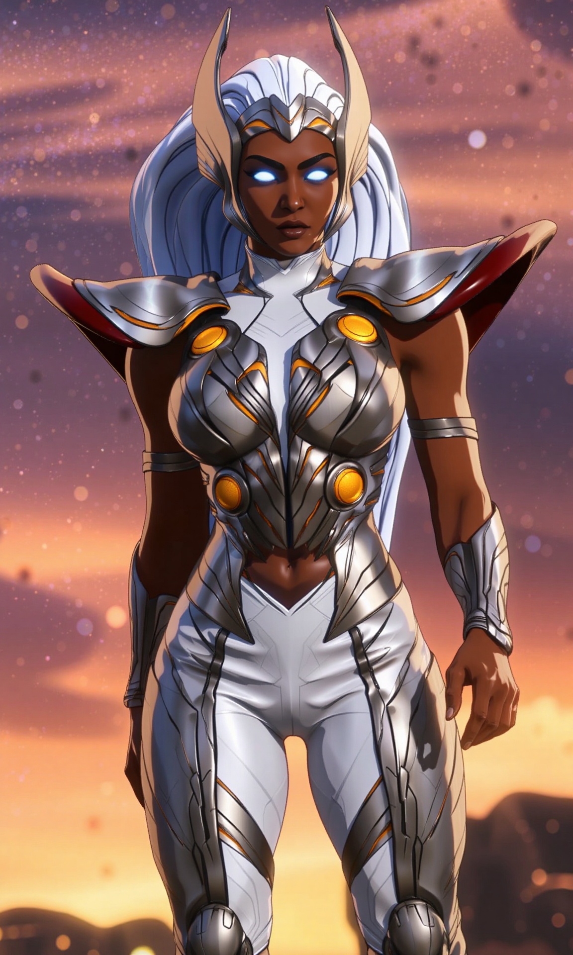 A stunningly beautiful female Transformer,  blend navel,  metel skin on Tensor.Art