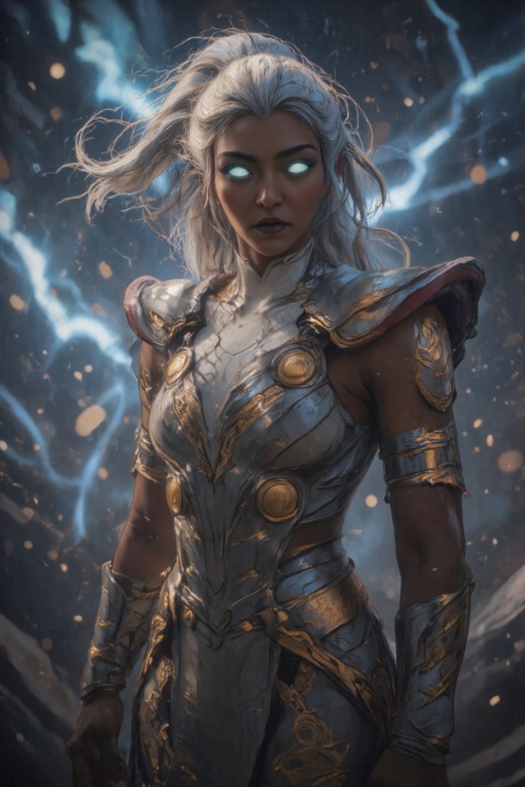 Before you stands an ethereal genie,  her form radiating with otherworldly beauty and power. Her smooth,  bronzed skin glo...