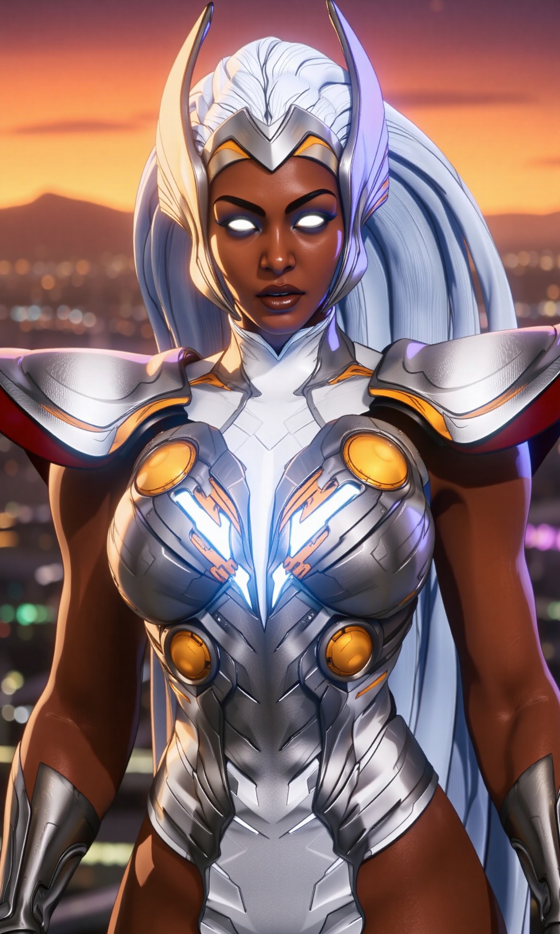 A stunningly beautiful female Transformer,  blend navel,  metel skin on Tensor.Art