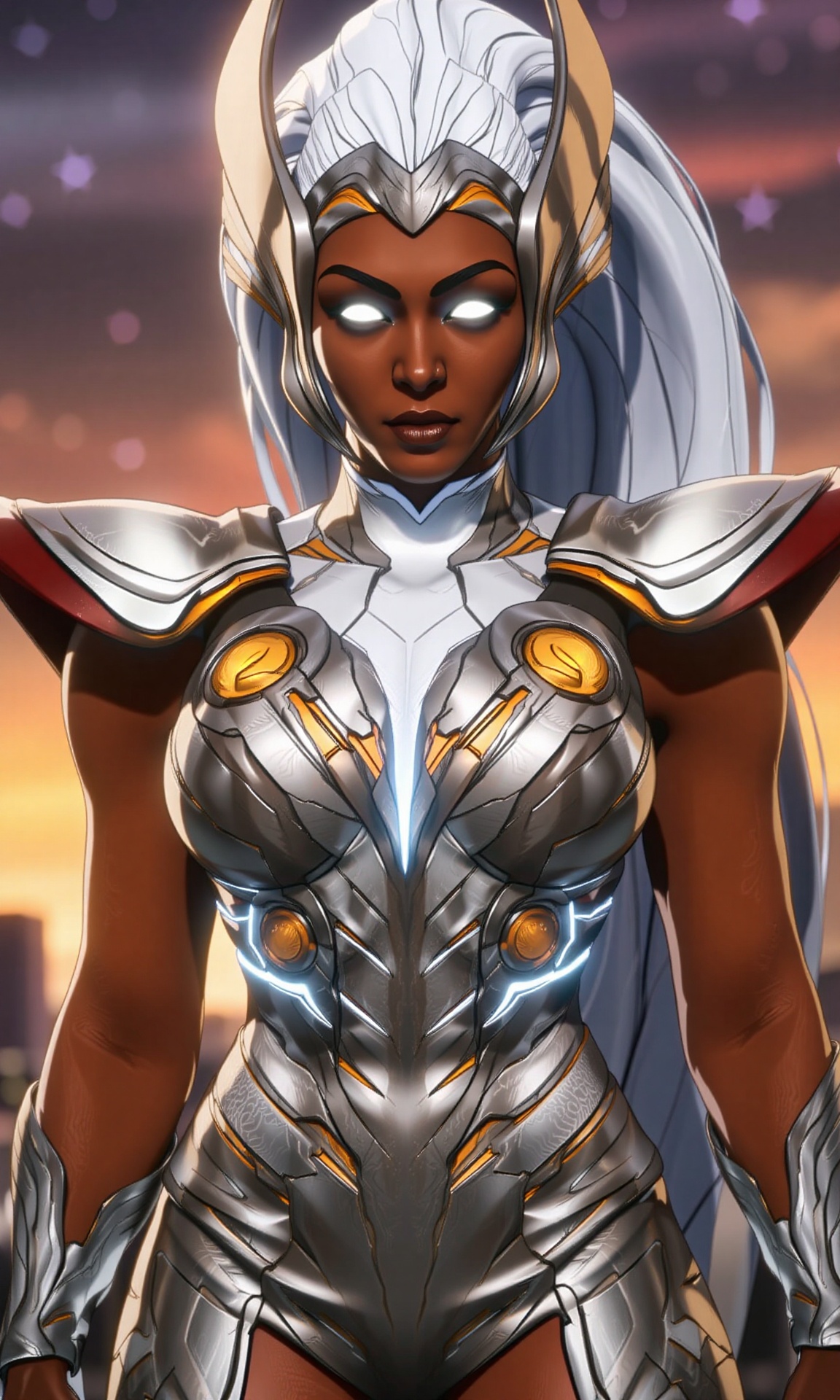 A stunningly beautiful female Transformer,  blend navel,  metel skin on Tensor.Art