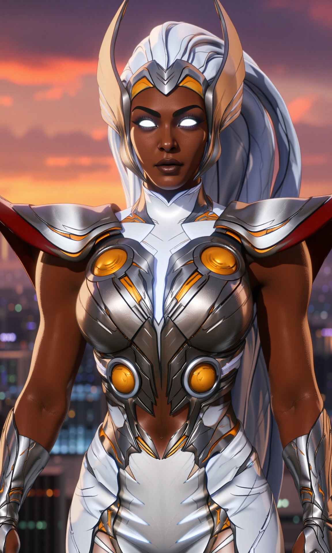 A stunningly beautiful female Transformer,  blend navel,  metel skin on Tensor.Art