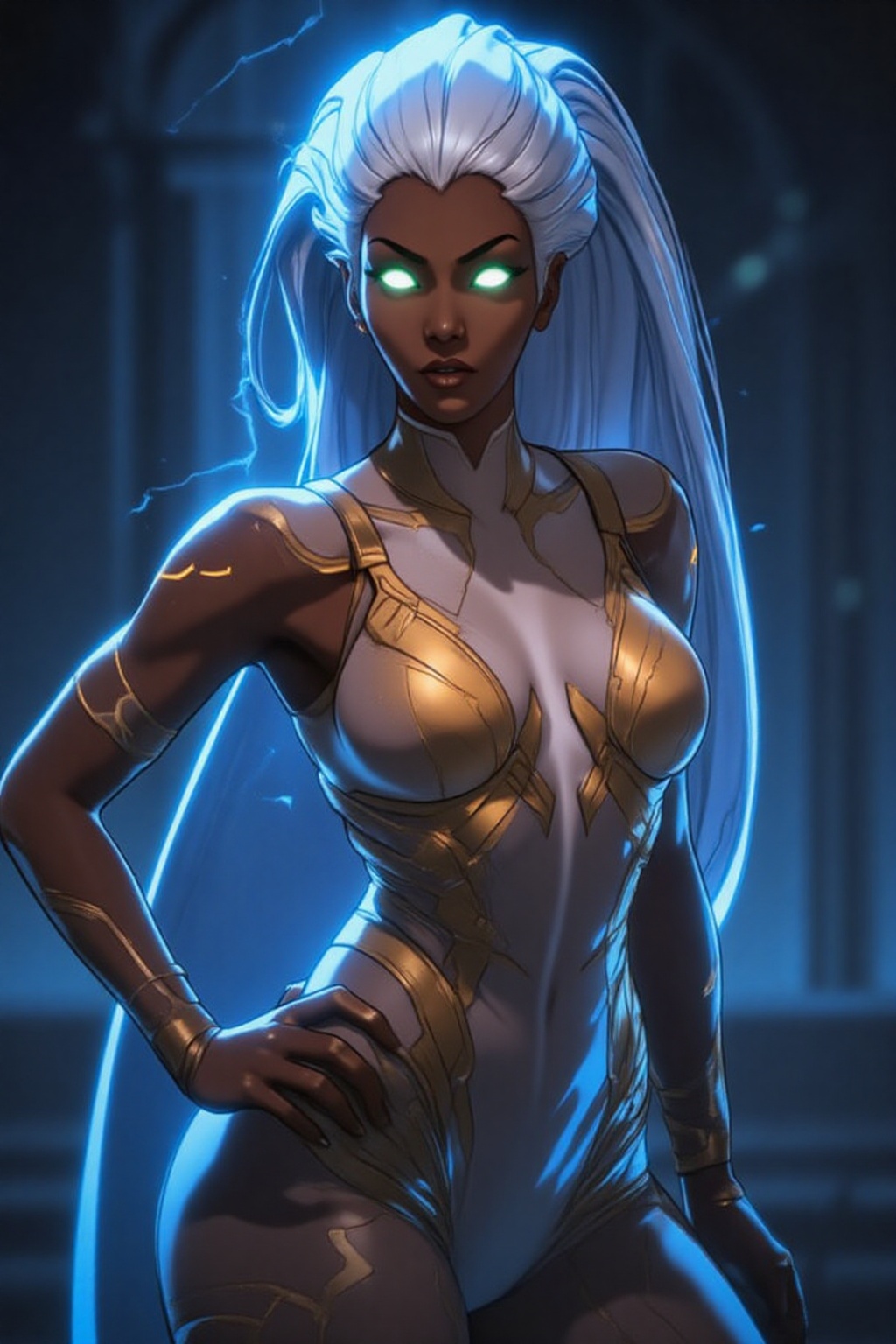 Before you stands an ethereal genie,  her form radiating with otherworldly beauty and power. Her smooth,  bronzed skin glo...