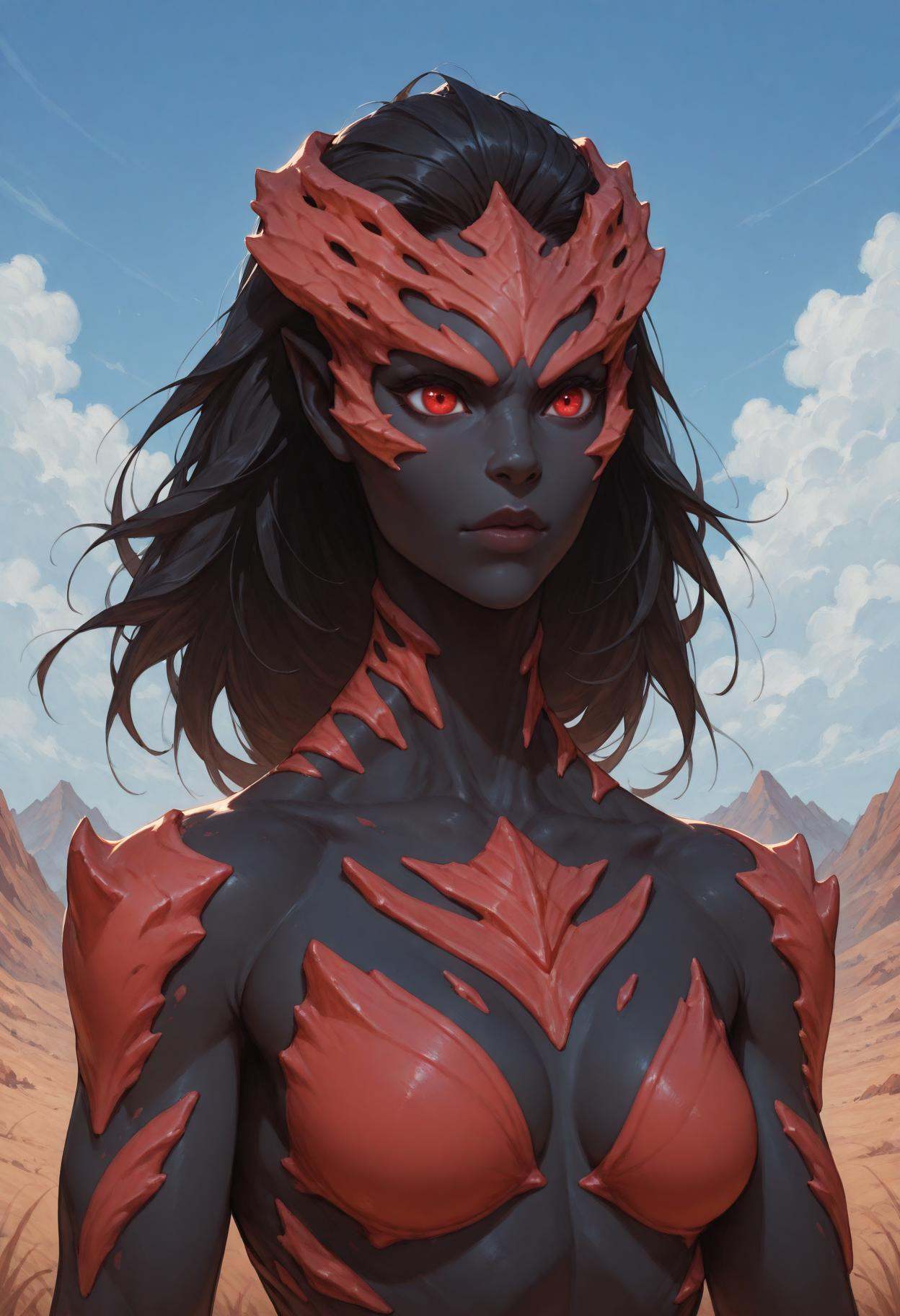 1girl,  black hair,  red eyes on Tensor.Art