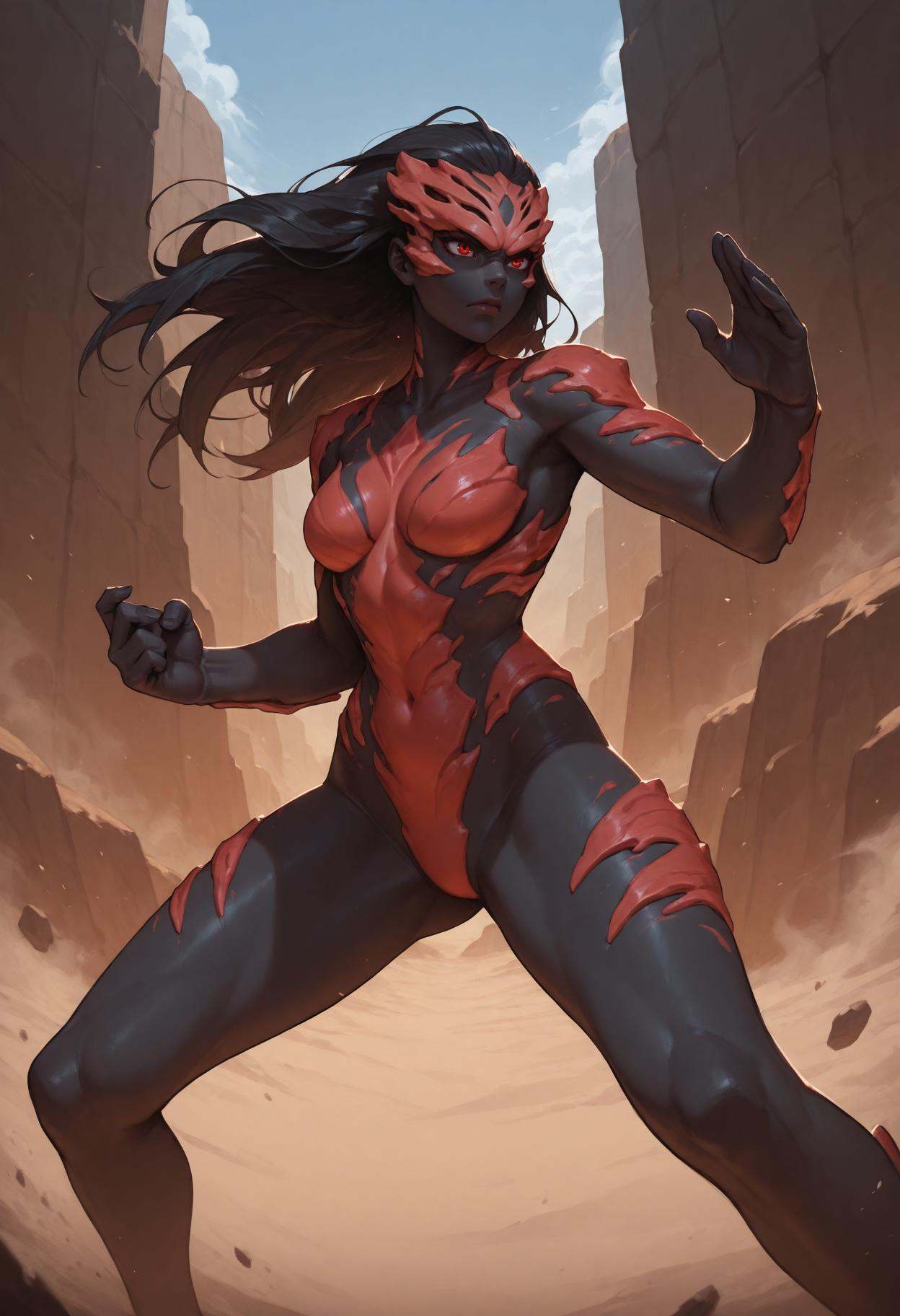 1girl,  fighting stance,  black hair on Tensor.Art