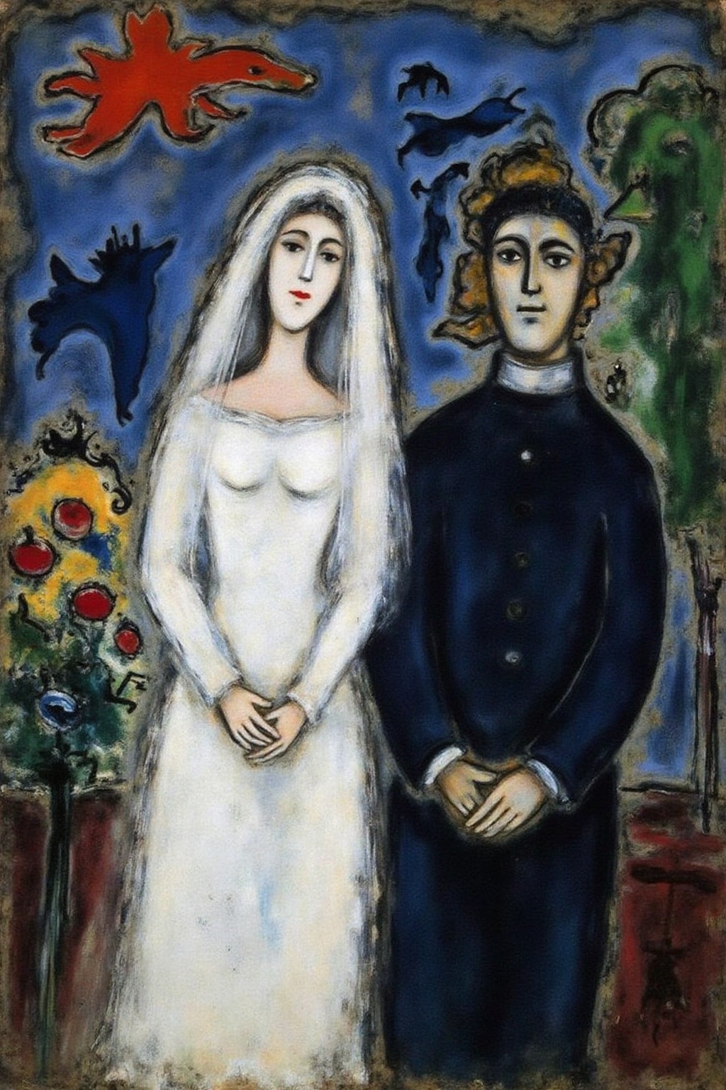 marcha9 painting The image is a painting by Marc Chagall,  titled "The Wedding,  " created in 1911. The artwork is a vibra...