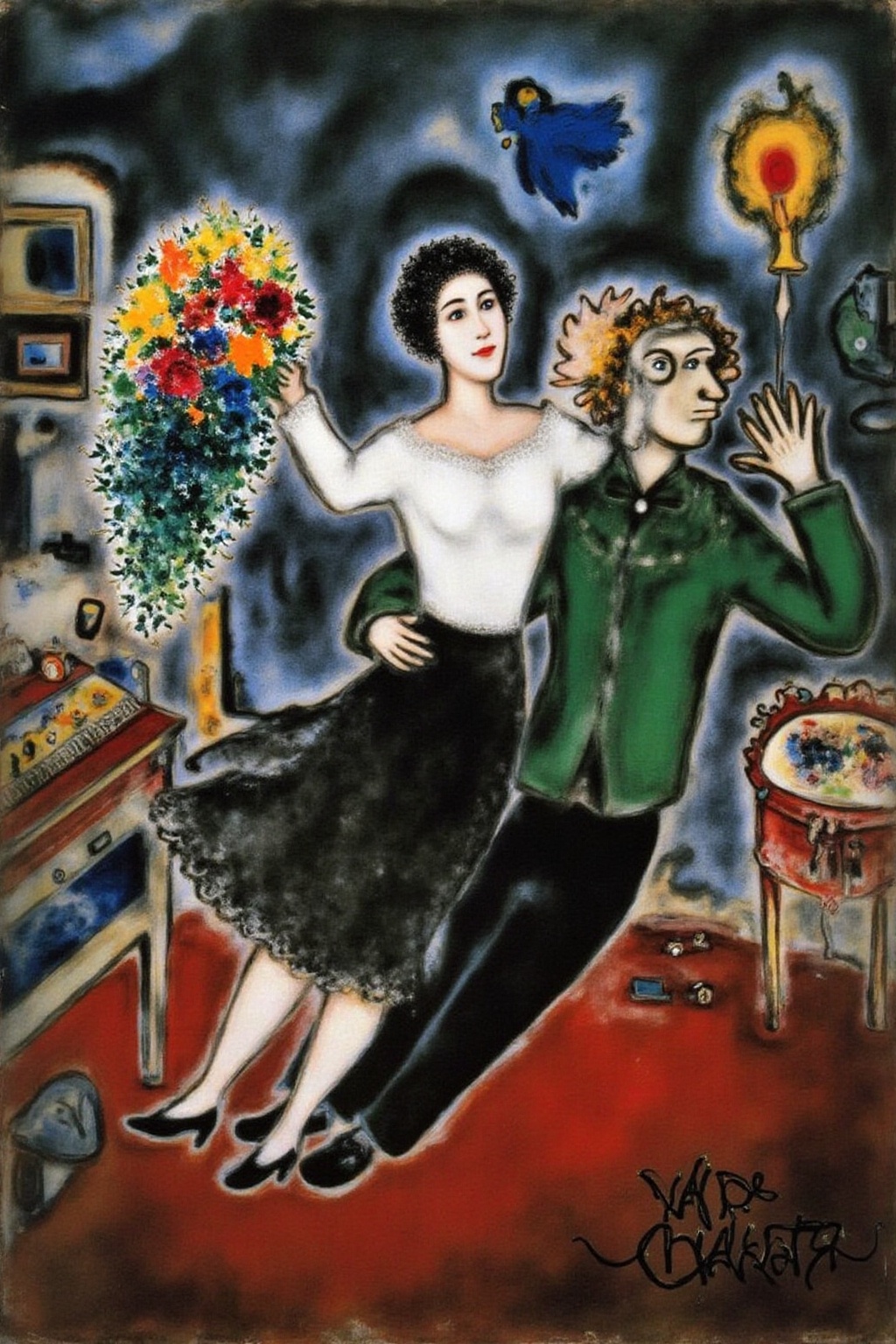 marcha9 painting This is a vibrant,  colorful painting by Marc Chagall,  known for his Surrealist style. The image depicts...