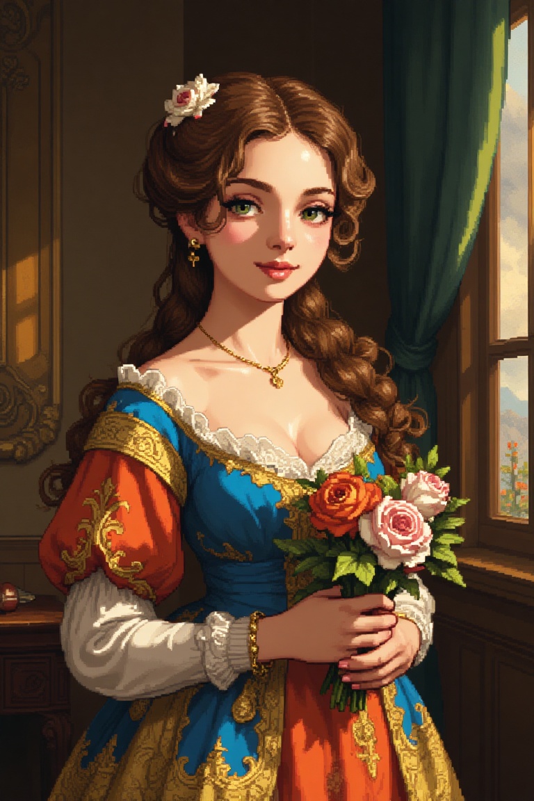 Portrait of a Beautiful 16-year-old German Girl in 19th Century Munich medium: oil painting beautiful detailed eyes,  beau...