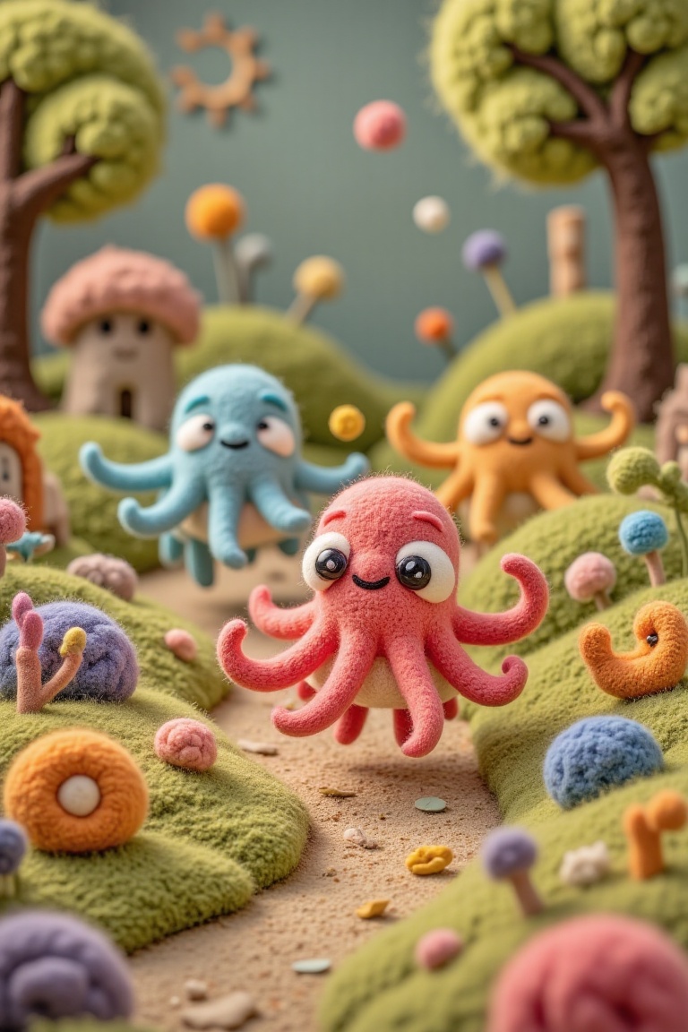 cute woolen squids,  with soft,  fluffy tentacles on Tensor.Art