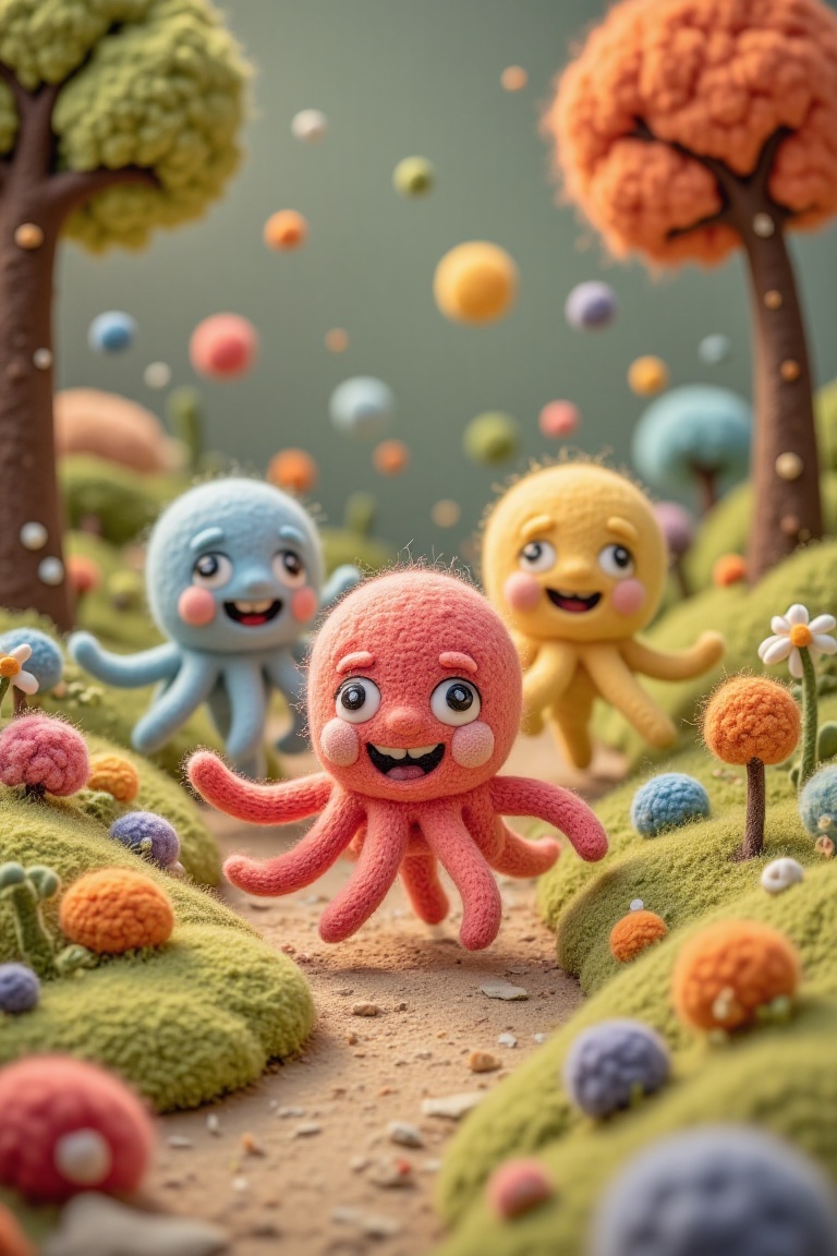 cute woolen squids,  with soft,  fluffy tentacles on Tensor.Art