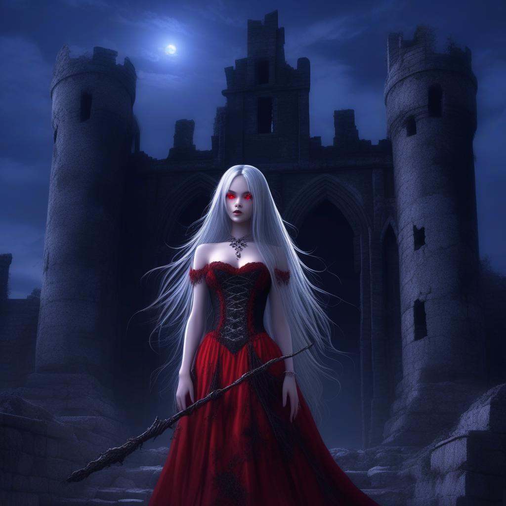 1girl,  dark fantasy setting,  long flowing silver hair on Tensor.Art