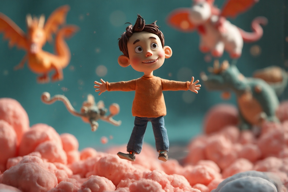 A whimsical claymation scene unfolds as a curious boy's imagination takes shape on screen. The camera pans over a miniatur...