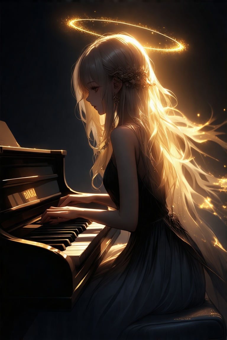Digital artwork by ry012. A majestic scene unfolds: a girl with an ethereal aura,  surrounded by a soft,  halo-like glow o...
