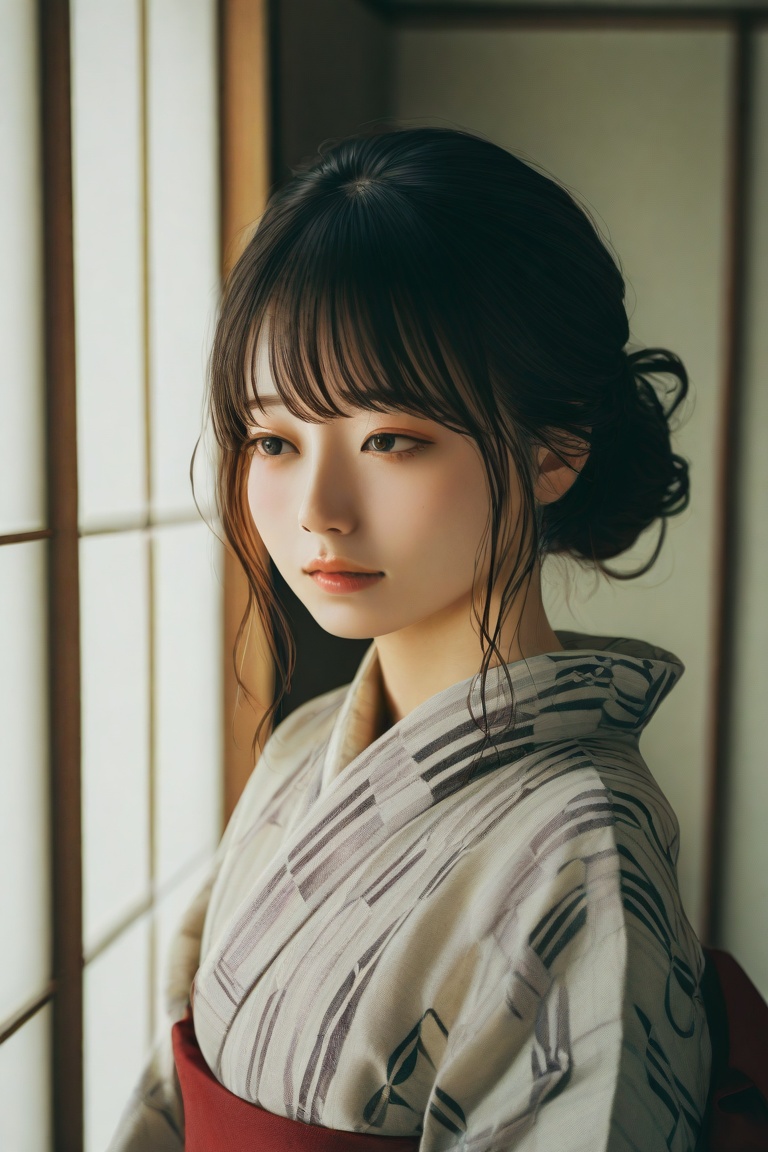 1girl,  kimono,  indoors on Tensor.Art