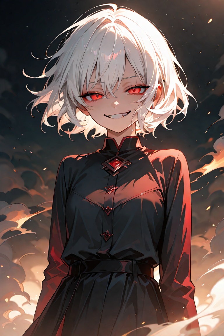 1girl,  red eyes,  white short hair on Tensor.Art