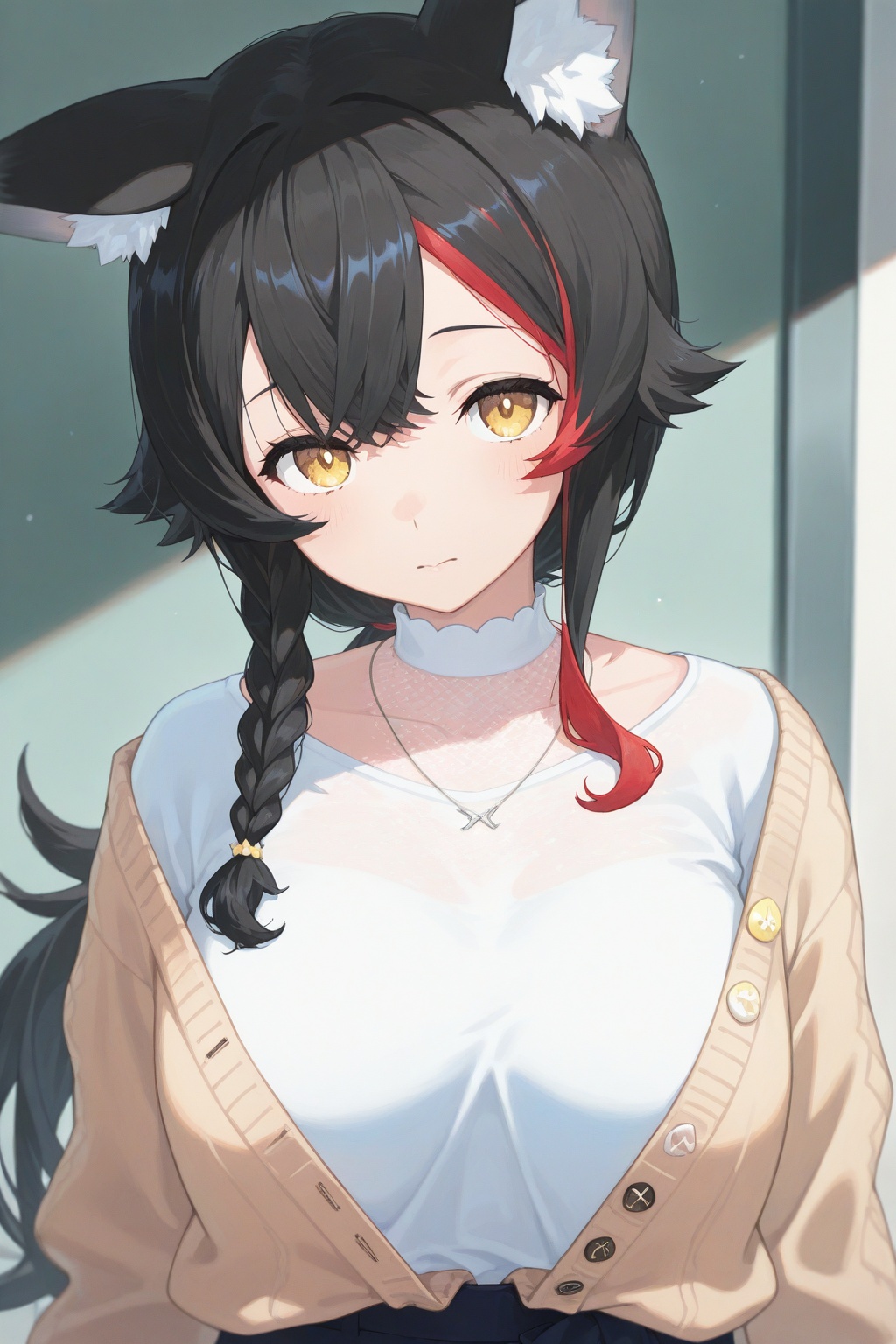 miostreet,  side braid,  brown cardigan on Tensor.Art