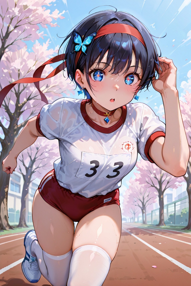 In the background is a beautiful girl running up a hill,  a marathon running at full speed,  running up a steep slope in c...