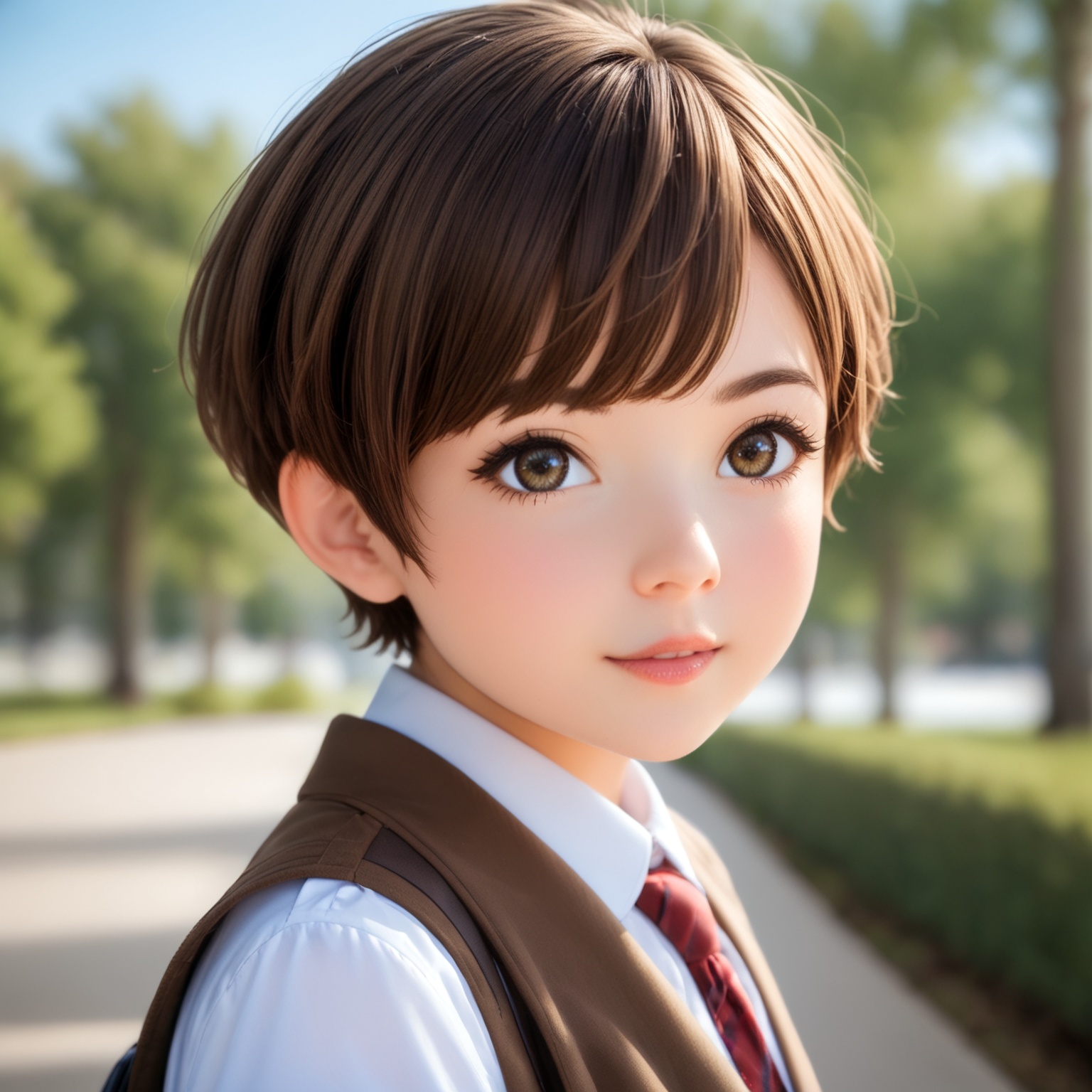 cute girl,  brown pixie cut hair,  Round Face on Tensor.Art