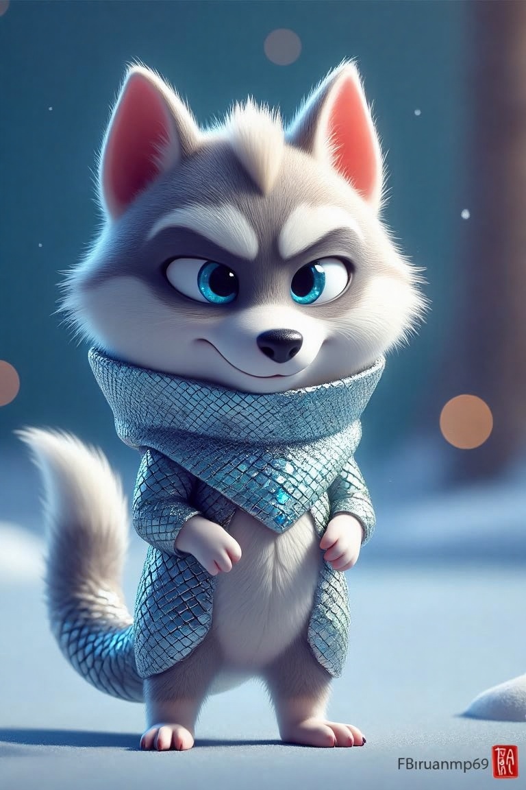 A Husky,  small and cute,  generate a celestial adorable non-human animal in the style of celestial and fantasy. the anima...