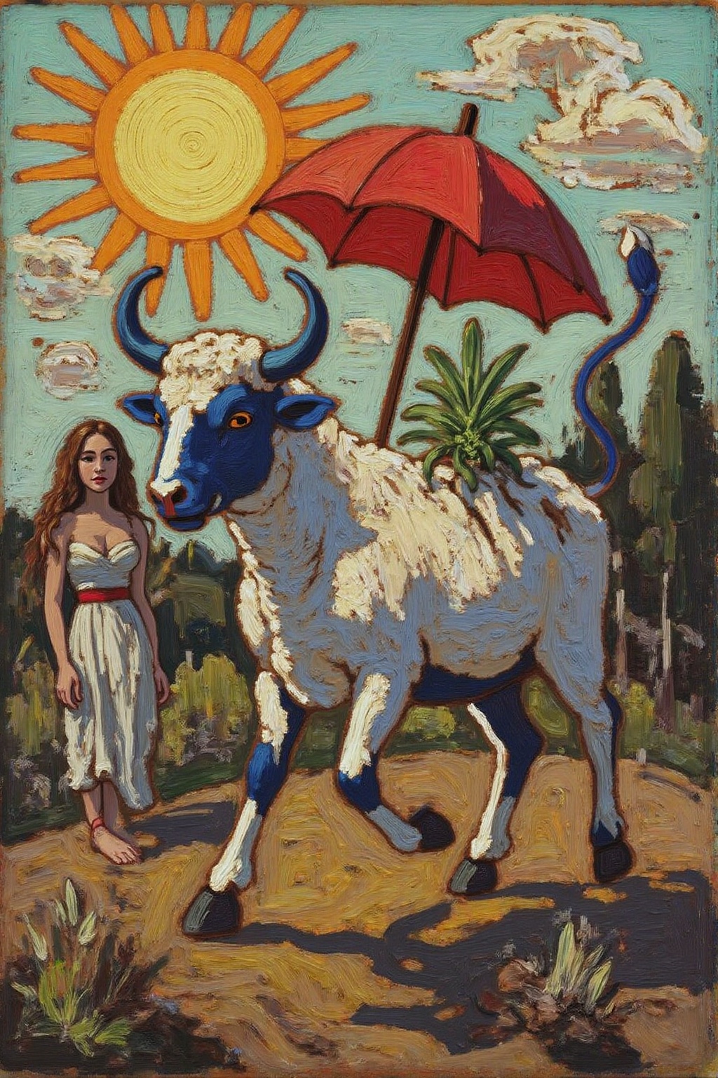 tomthom1 painting. marcha9 painting A dynamic,  dreamlike scene filled with fantastical elements. The central figure is a...