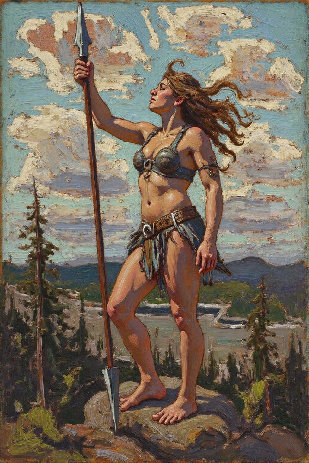 tomthom1 painting. A Valkyrie lifting her spear towards the sky on Tensor.Art