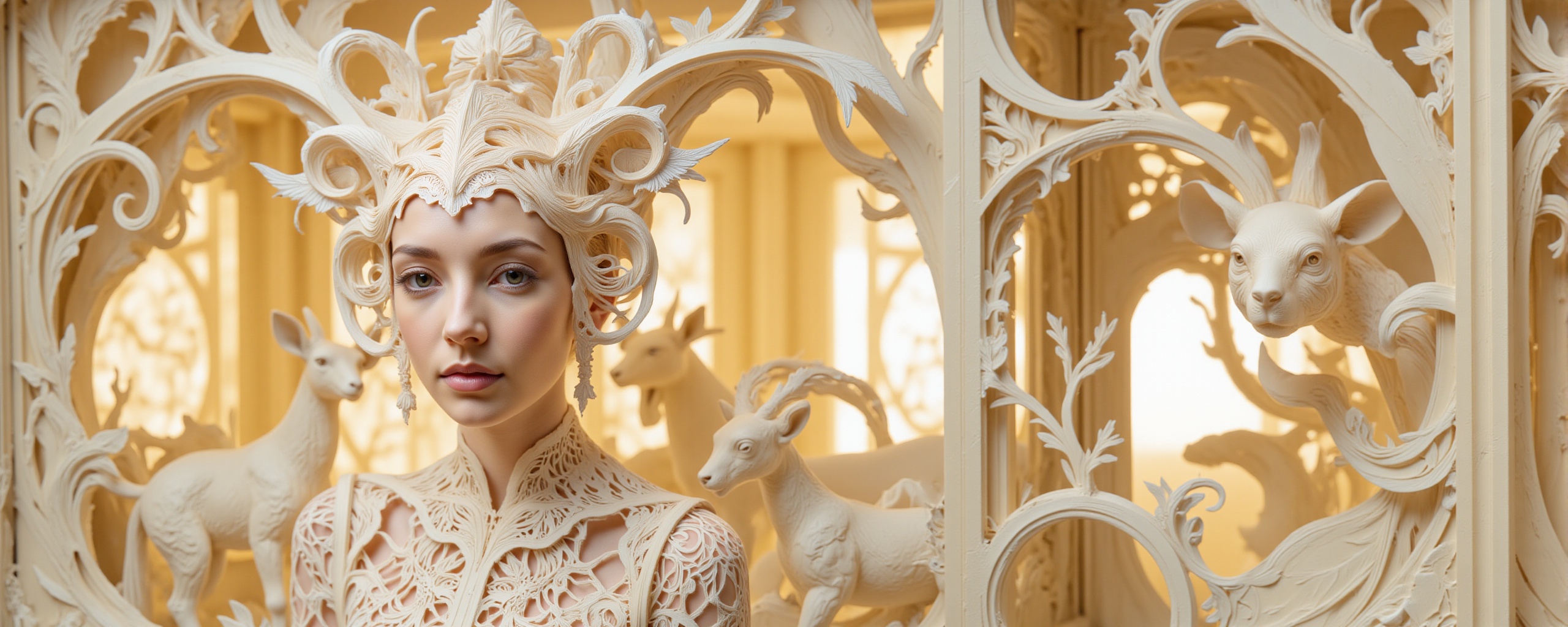 A hyperrealistic photography of a Caucasian girl's face with a creature,  reminiscent of James Christensen's style. The su...