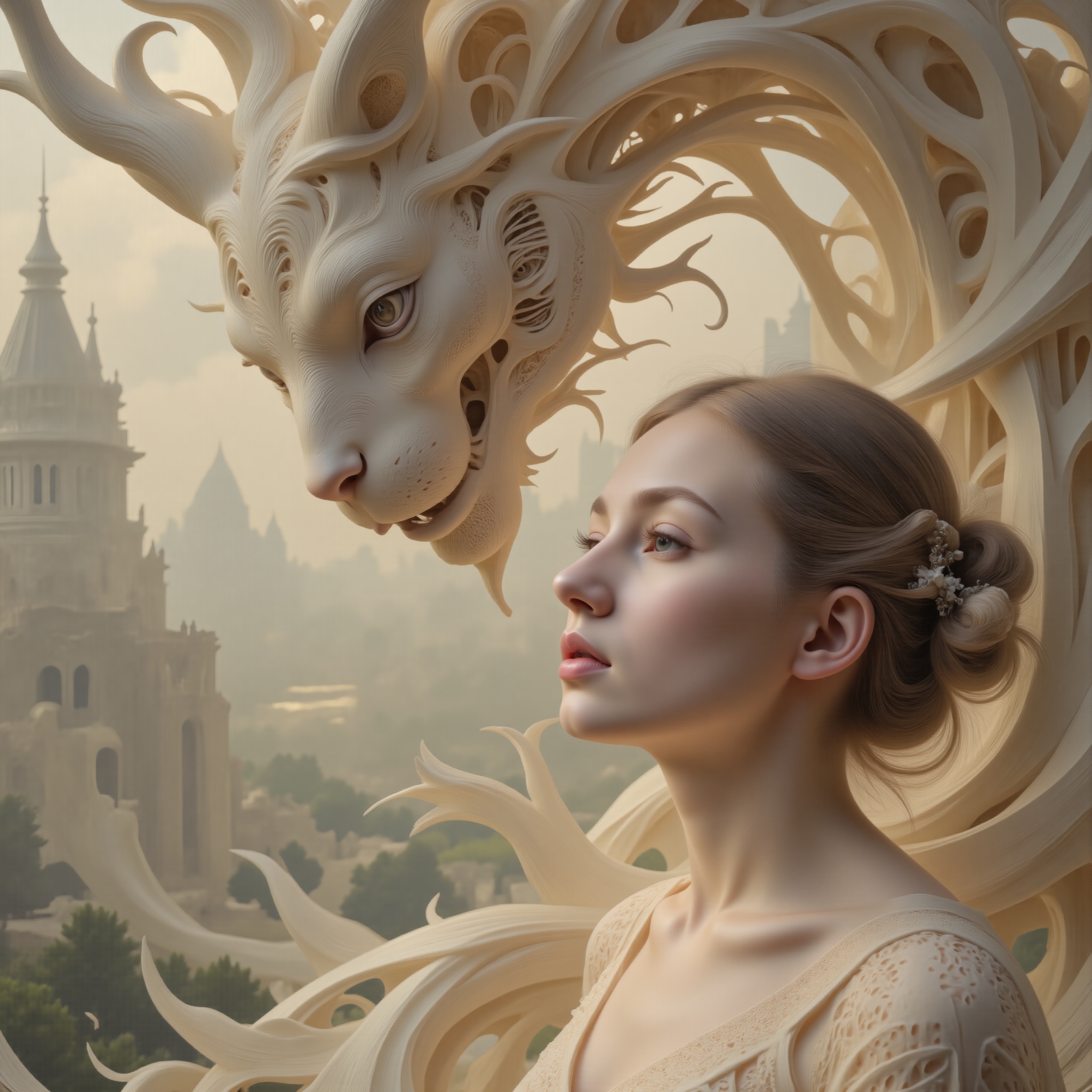 A breathtaking scene unfolds: a girl's face,  bathed in soft,  ethereal light on Tensor.Art