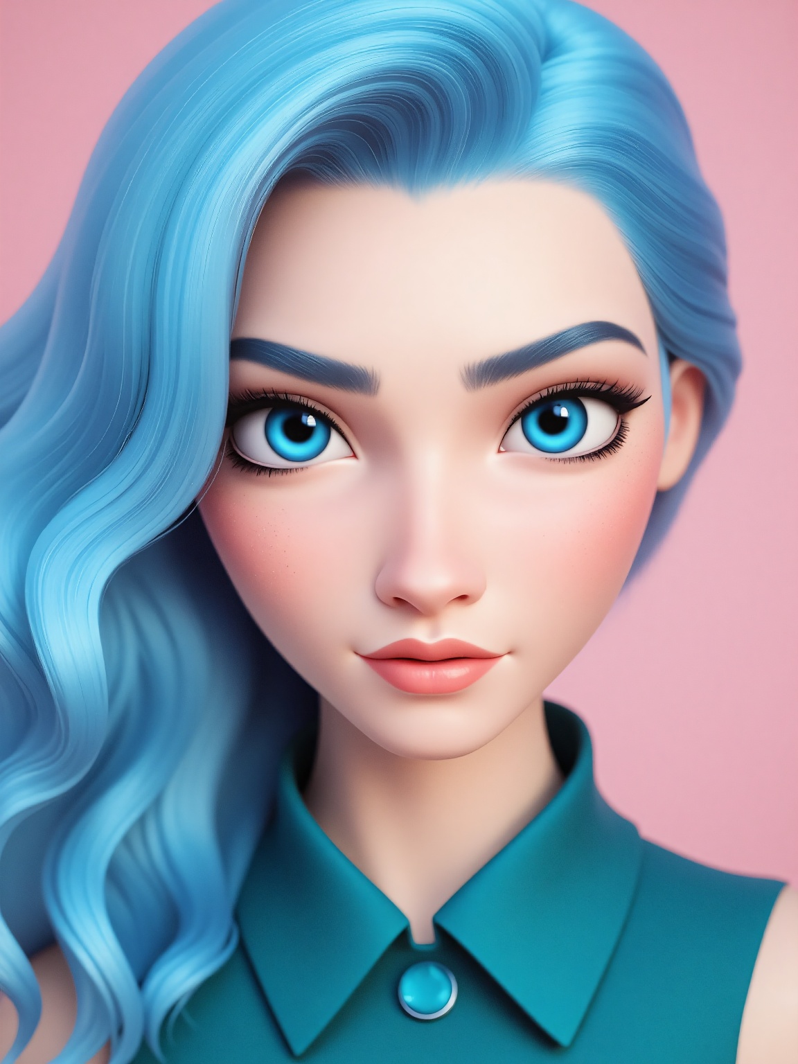 a woman's face is shown in a close-up shot. The woman's eyes are a piercing blue,  and her hair is a vibrant shade of ligh...