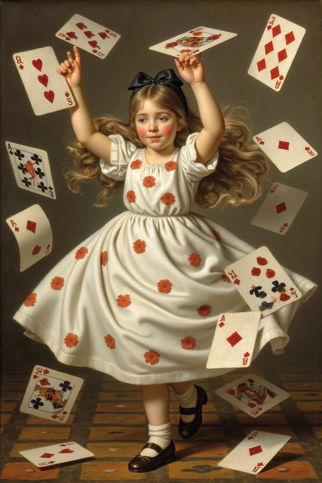 jldavid1 painting A scene from "Alice's Adventures in Wonderland." The central figure is a young girl,  Alice,  with long...