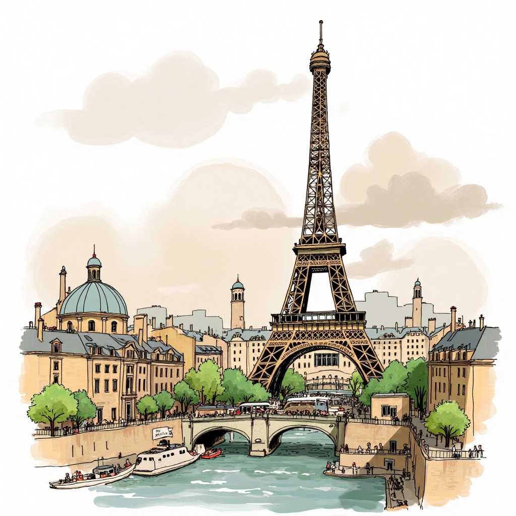 Drawing cartoon of paris city. on Tensor.Art