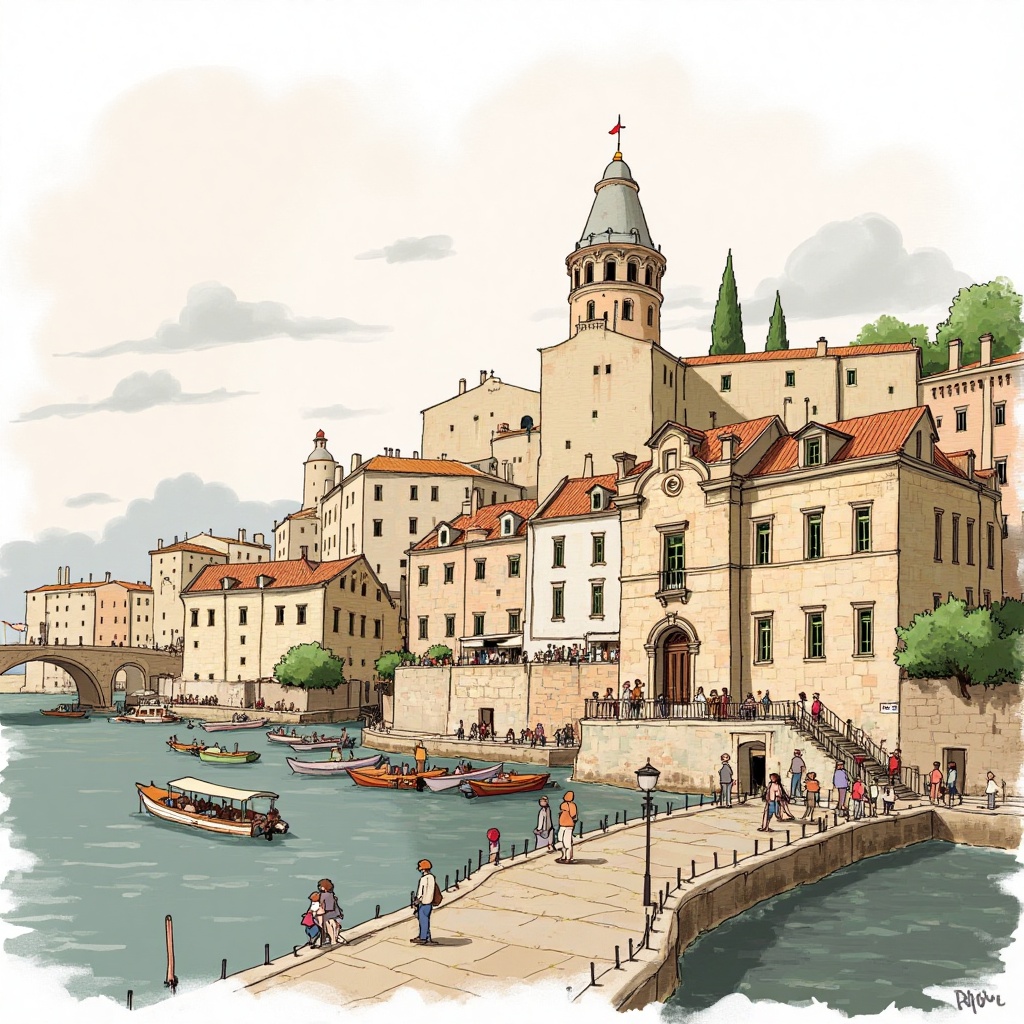 Drawing cartoon of italy city. on Tensor.Art