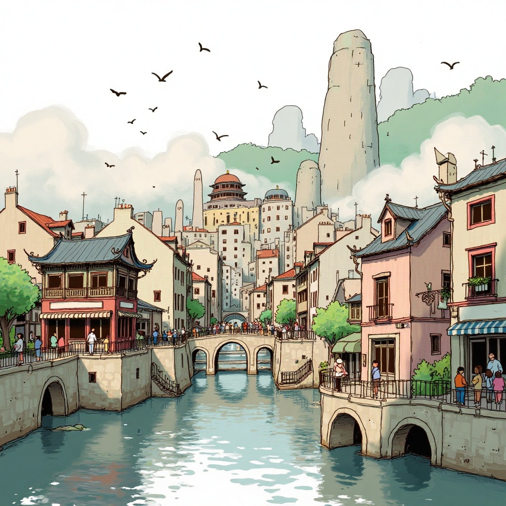 Drawing cartoon of china city. on Tensor.Art