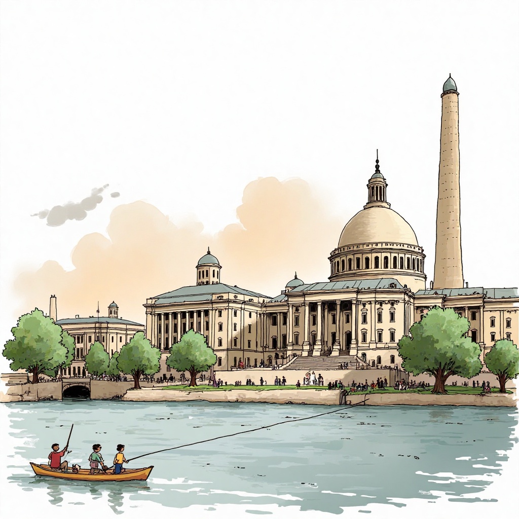 Drawing cartoon of Washington city. on Tensor.Art